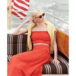 Hill House June Top & Delphine Skirt Set L Poppy Red Lace Eyelet Scallop